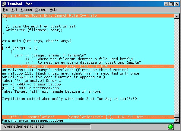 Compiling a program in emacs, with syntax errors